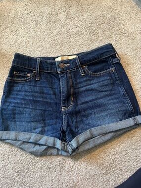 Hollister Dark Blue Denim Roll-Cuff Jean Shorts